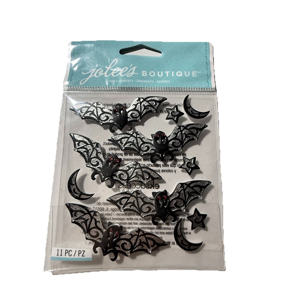 Jolee's Boutique Black Silver Bats Moons Stars Stickers Red Gems 11pc Halloween